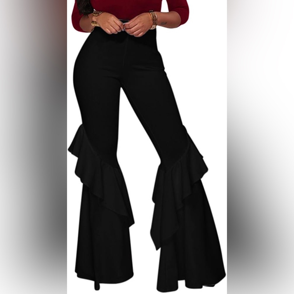 Hanifa  Black Ruffle Flare Pants BNWT